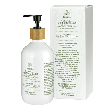 Urban Rituelle Organic Hand & Body Lotion - Lemongrass, Lemon Myrtle, Grapefruit & Eucalyptus 500mL