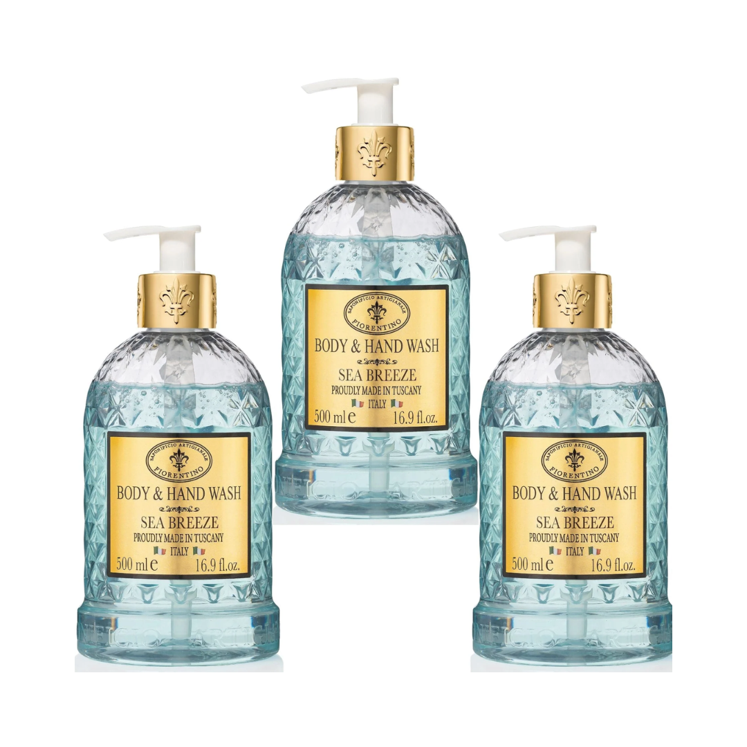 Hand & Body Wash - Saponificio Artigianale Fiorentino - Saponificio Artigianale Fiorentino Body & Hand Wash Sea Breeze Set of 3 x 500ml - The Gift Company