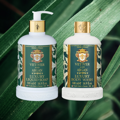 Hand & Body Wash - Saponificio Artigianale Fiorentino - Saponificio Artigianale Fiorentino Vetiver & Argan Body & Hand Wash Set 2 x 500ml - The Gift Company