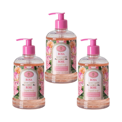 Hand Wash - Saponificio Artigianale Fiorentino - Saponificio Artigianale Fiorentino Rose Hand Wash Set of 3 x 500ml - The Gift Company