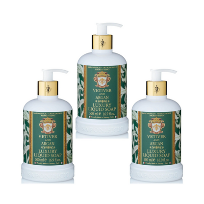 Hand Wash - Saponificio Artigianale Fiorentino - Saponificio Artigianale Fiorentino Vetiver & Argan Hand Wash Bundle Set 3 x 500ml - The Gift Company