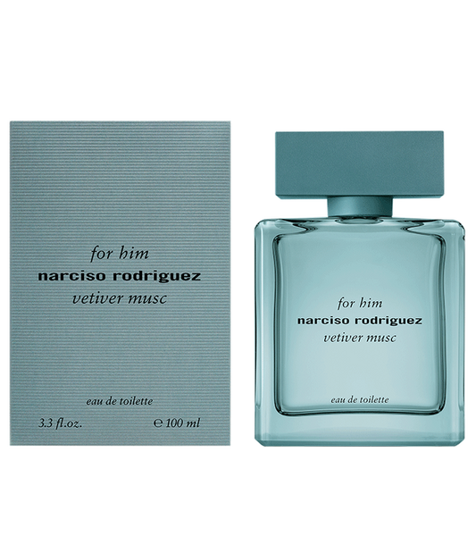 Narciso Rodriguez For Him Vetiver Musc Eau de Toilette 100mL bottle and box