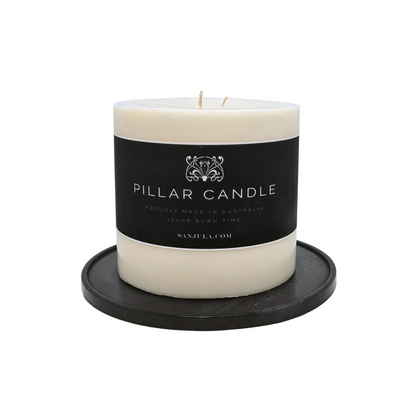 Pillar candle with stone tray - SANJULA - SANJULA Outdoor Pillar Candle with Stone Tray 4kg - The Gift Company