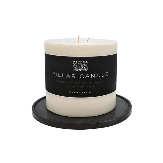 Pillar candle with stone tray - SANJULA - SANJULA Outdoor Pillar Candle with Stone Tray 4kg - The Gift Company