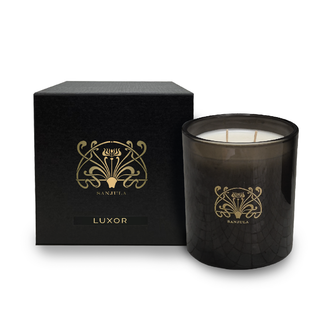 PREMIUM JAR CANDLE - SANJULA - Sanjula Luxor| XL Transparent Black Jar Candle 430g - The Gift Company