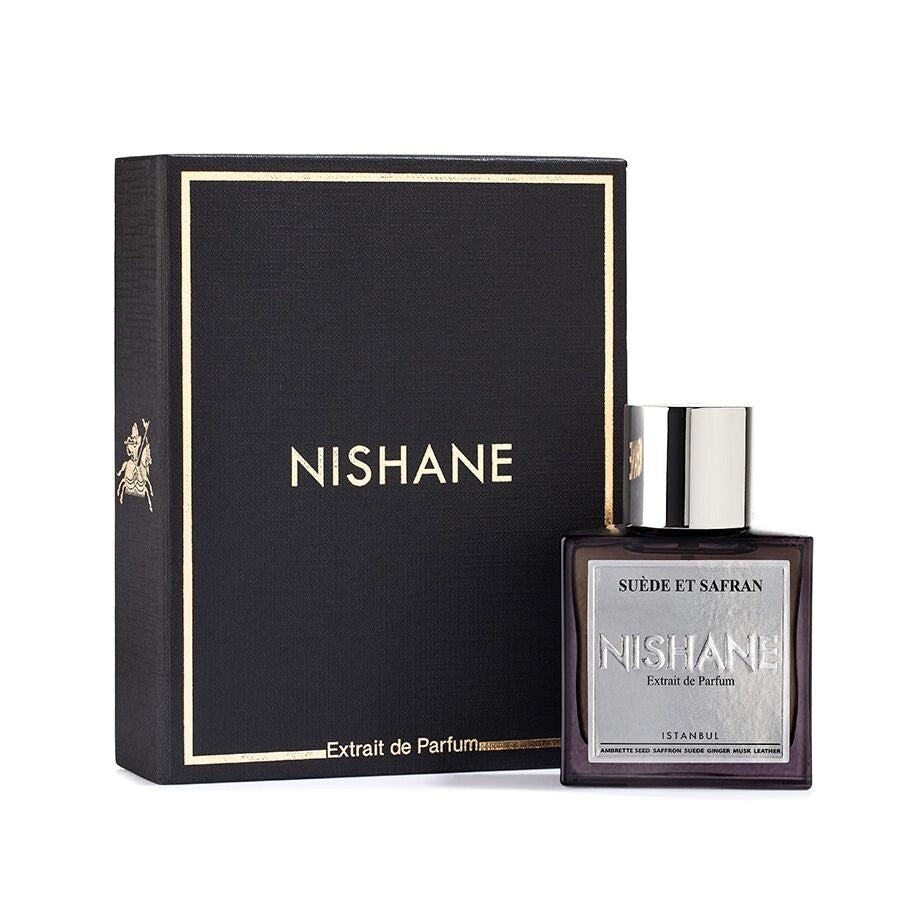 Nishane Suede Et Saffron Extrait de Parfum 50mL bottle and box