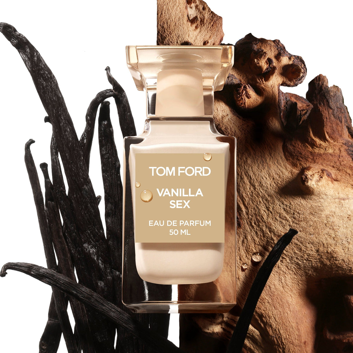 Tom Ford Vanilla Sex 50mL styled with vanilla pods
