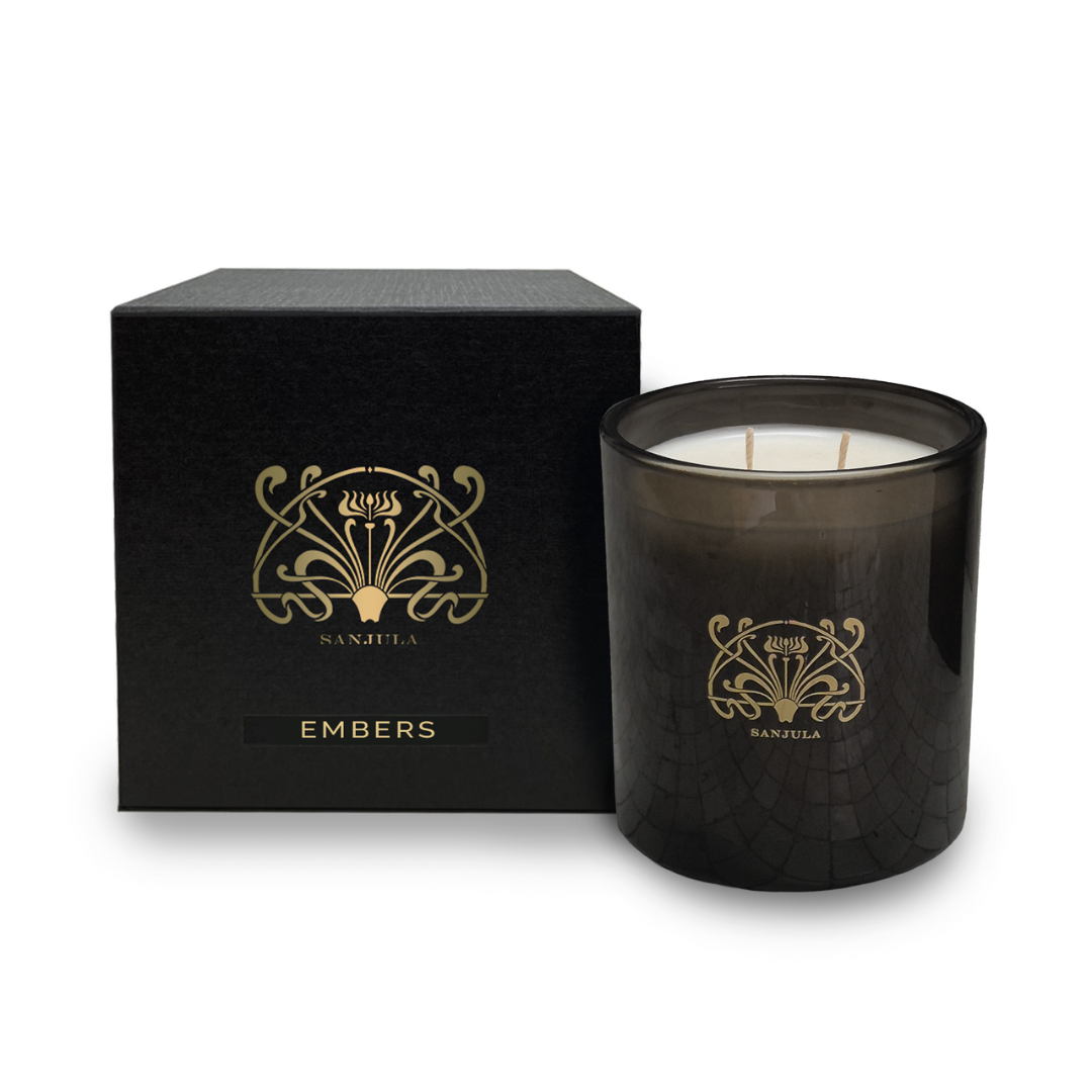 XL PREMIUM JAR CANDLE - SANJULA - SANJULA Embers XL Transparent Black Jar 430g - The Gift Company